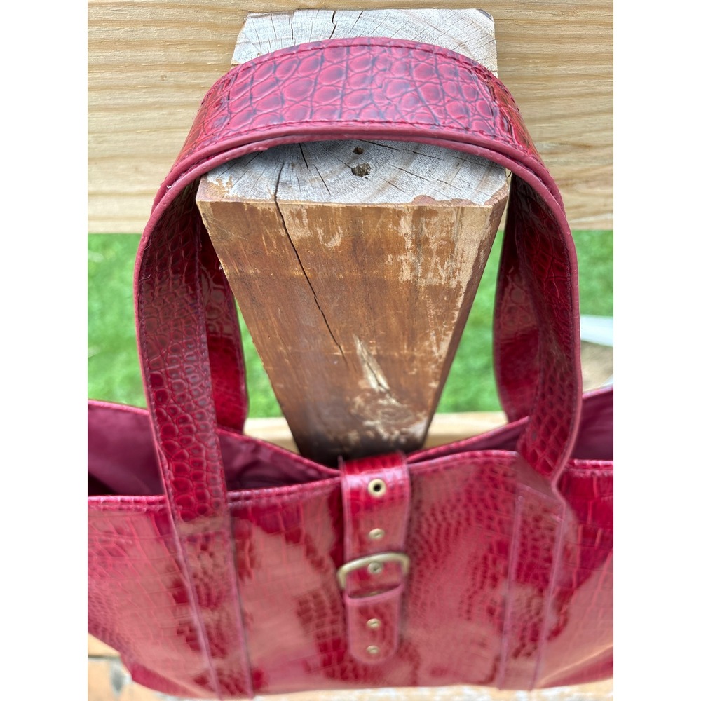 Elizabeth Arden Red Croc Embossed Glossy Tote Bag Faux Leather Shoulder Bag - Picture 3 of 11